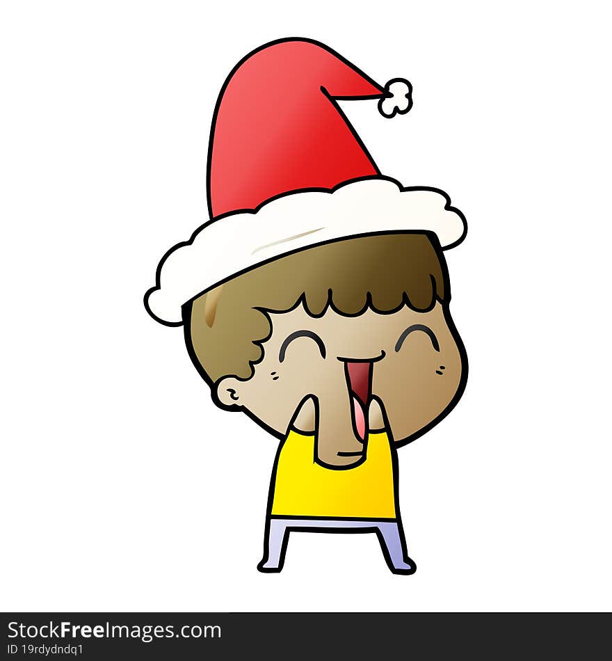 gradient cartoon of a happy man wearing santa hat