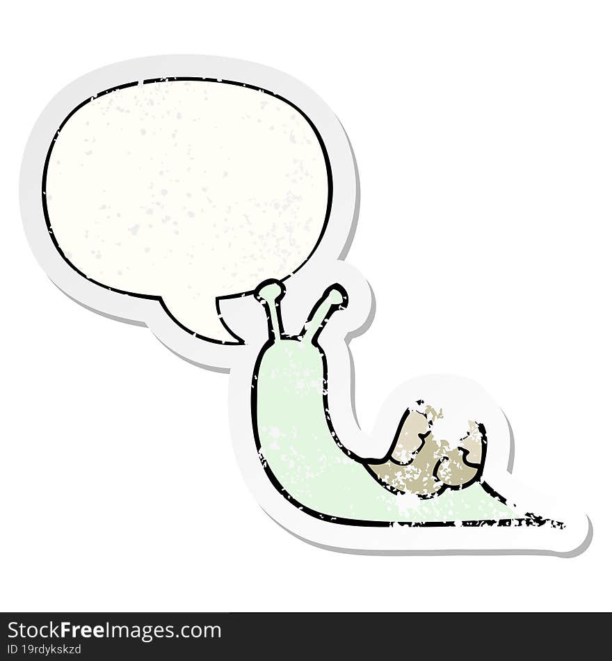 cartoon snail and speech bubble distressed sticker