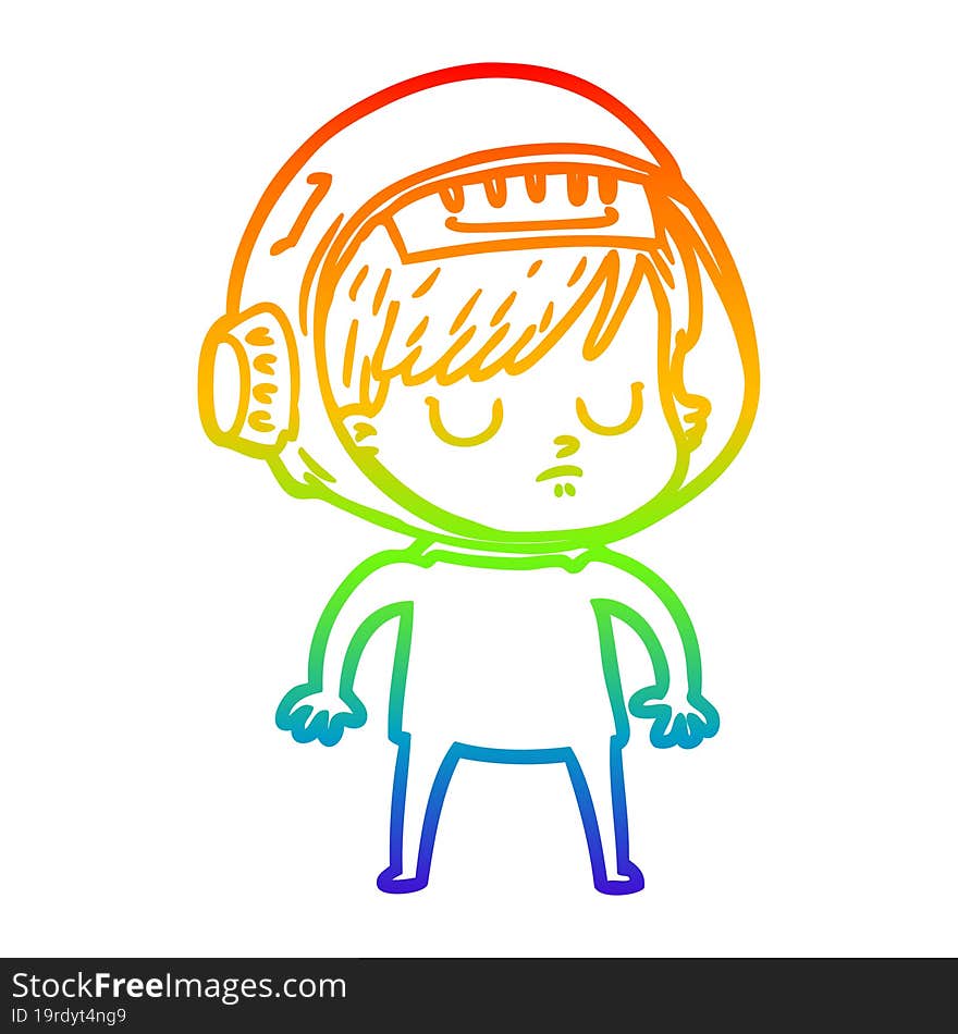 rainbow gradient line drawing cartoon astronaut woman