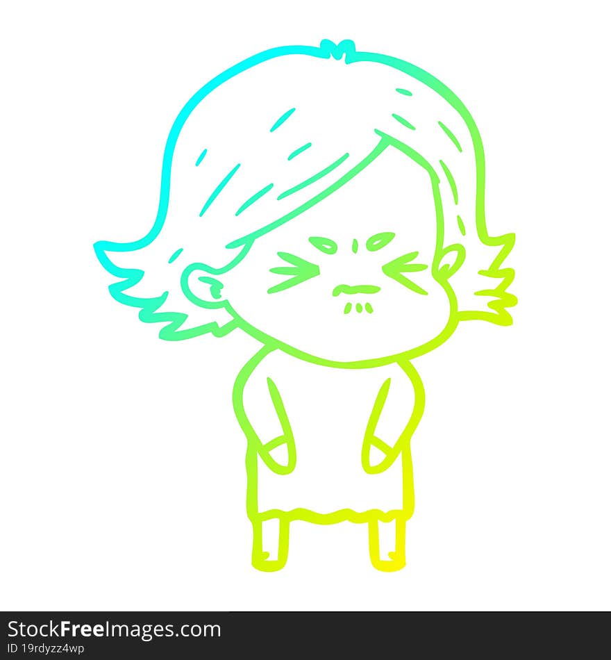 cold gradient line drawing cartoon angry girl