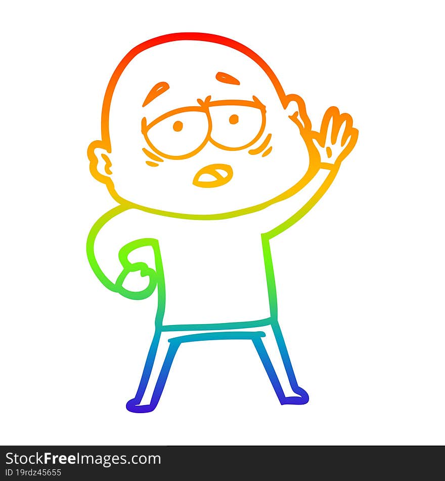 rainbow gradient line drawing cartoon tired bald man