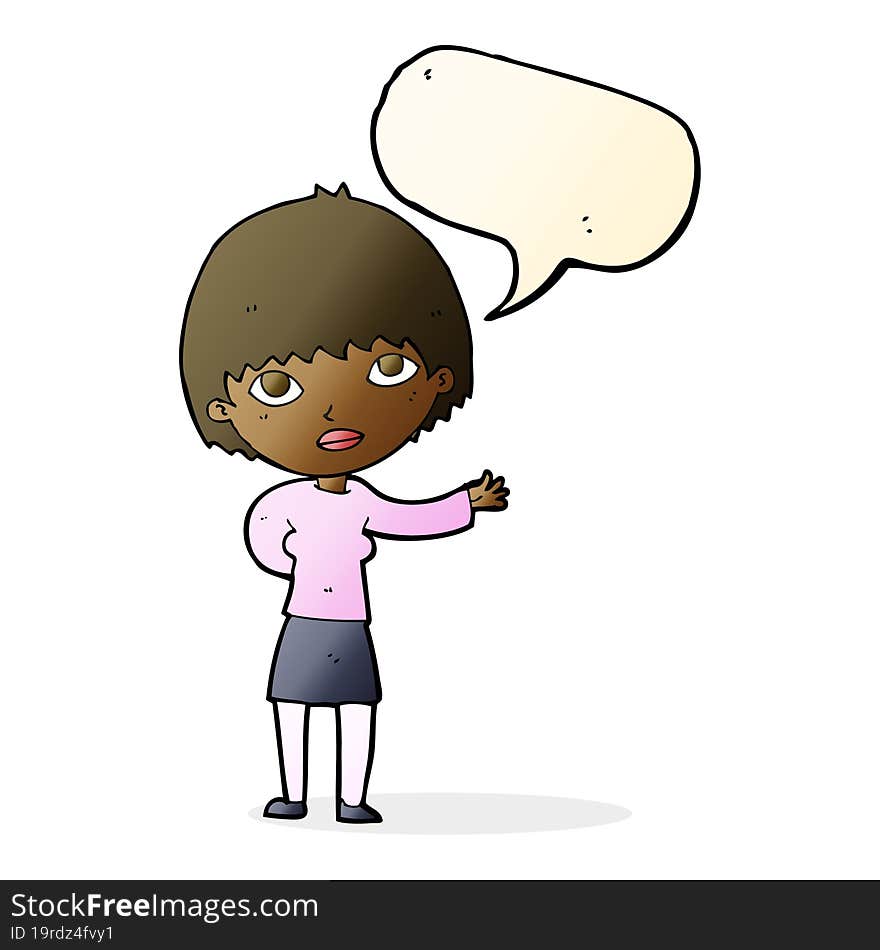 Cartoon Woman Explaining With Speech Bubble