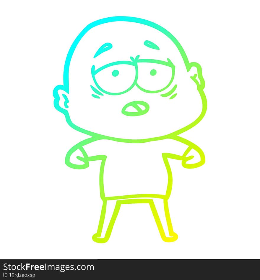 cold gradient line drawing cartoon tired bald man