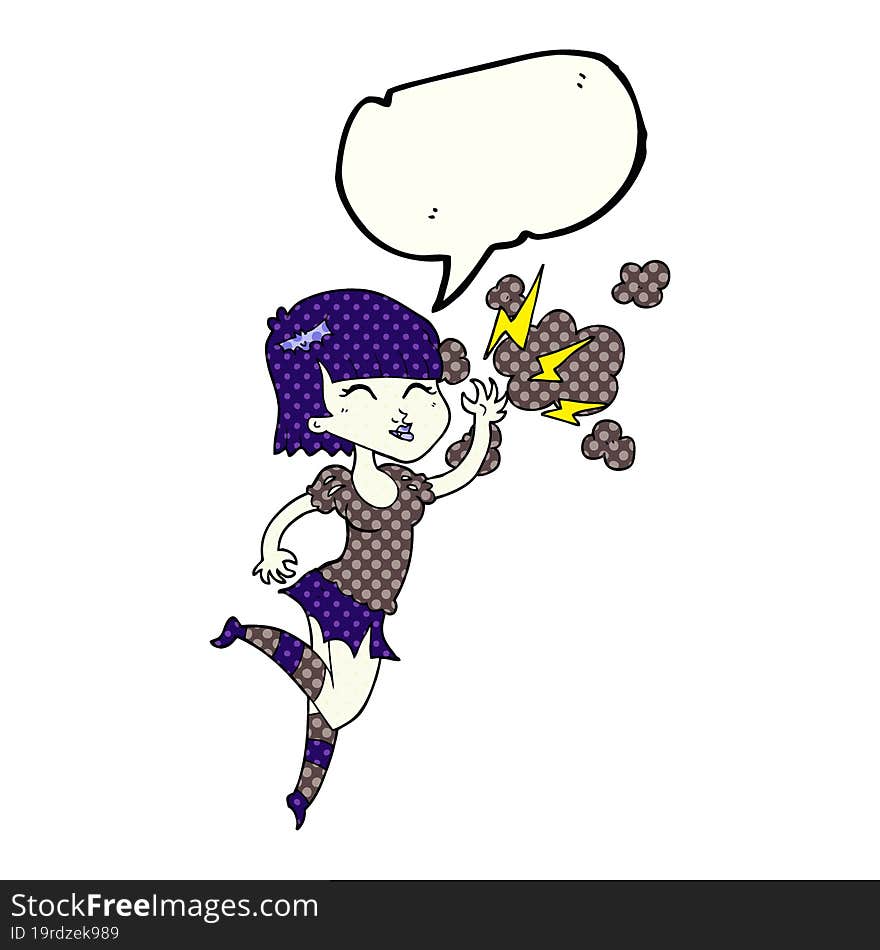 Comic Book Speech Bubble Cartoon Vampire Girl Flying