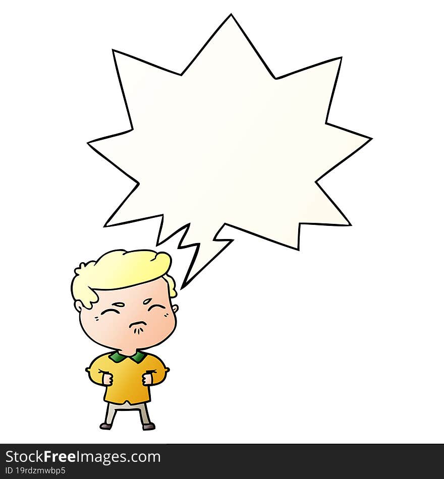 cartoon annoyed man with speech bubble in smooth gradient style