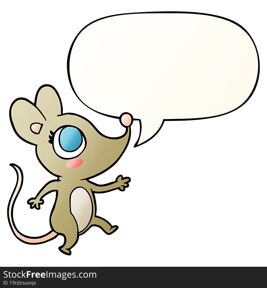 cute cartoon mouse with speech bubble in smooth gradient style