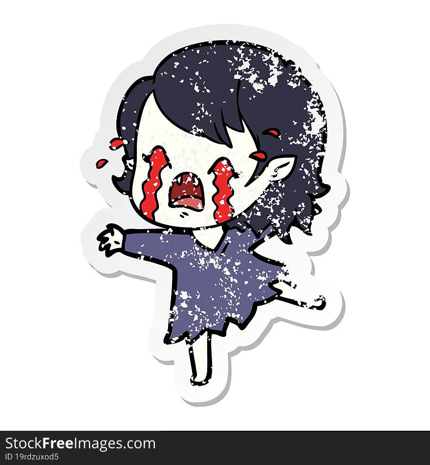 distressed sticker of a cartoon crying vampire girl