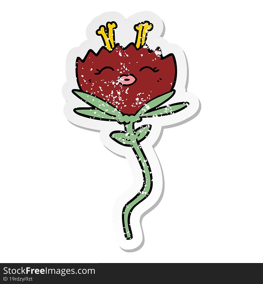 Distressed Sticker Of A Happy Cartoon Flower