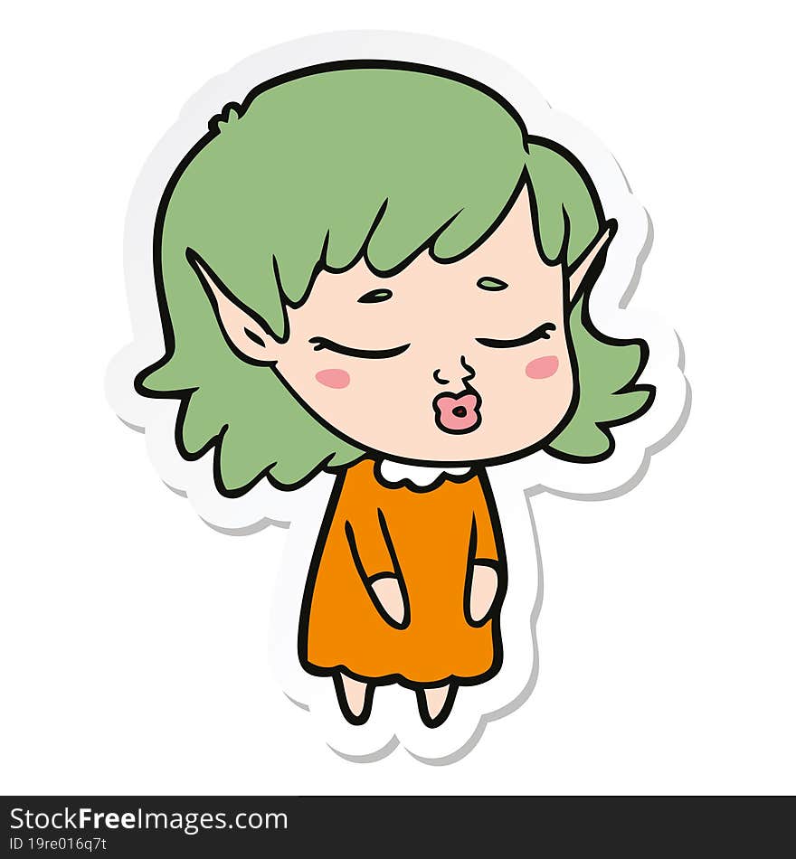 sticker of a pretty cartoon elf girl