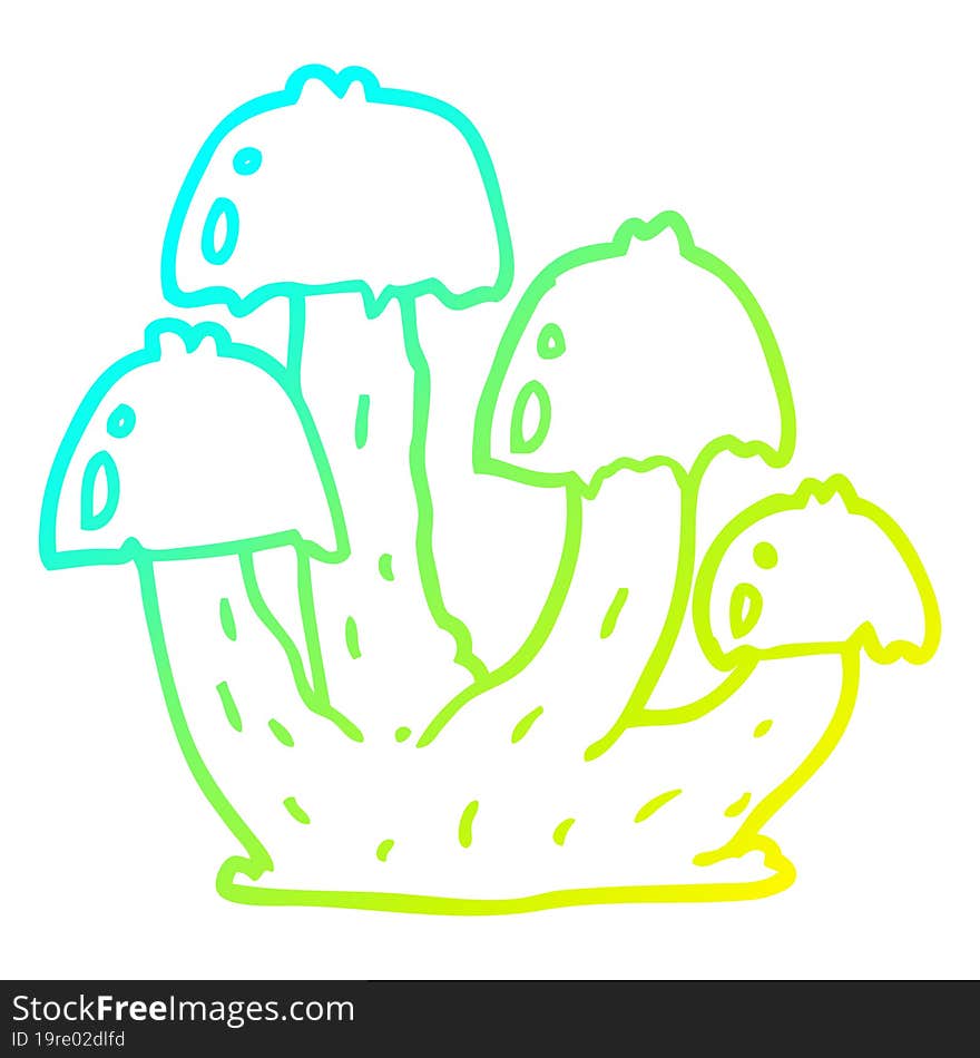 cold gradient line drawing of a cartoon mushrooms