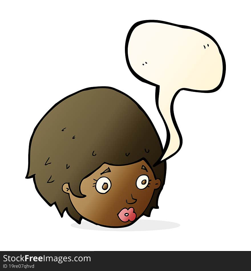 cartoon girl with concerned expression with speech bubble