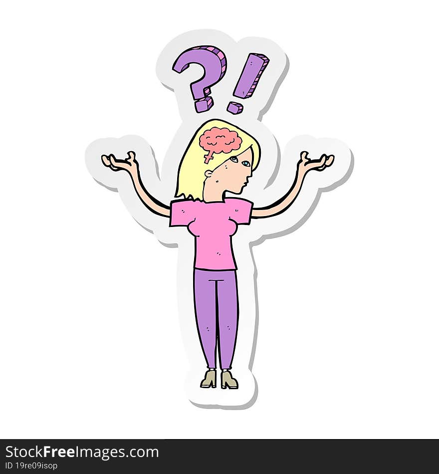 sticker of a cartoon woman asking question