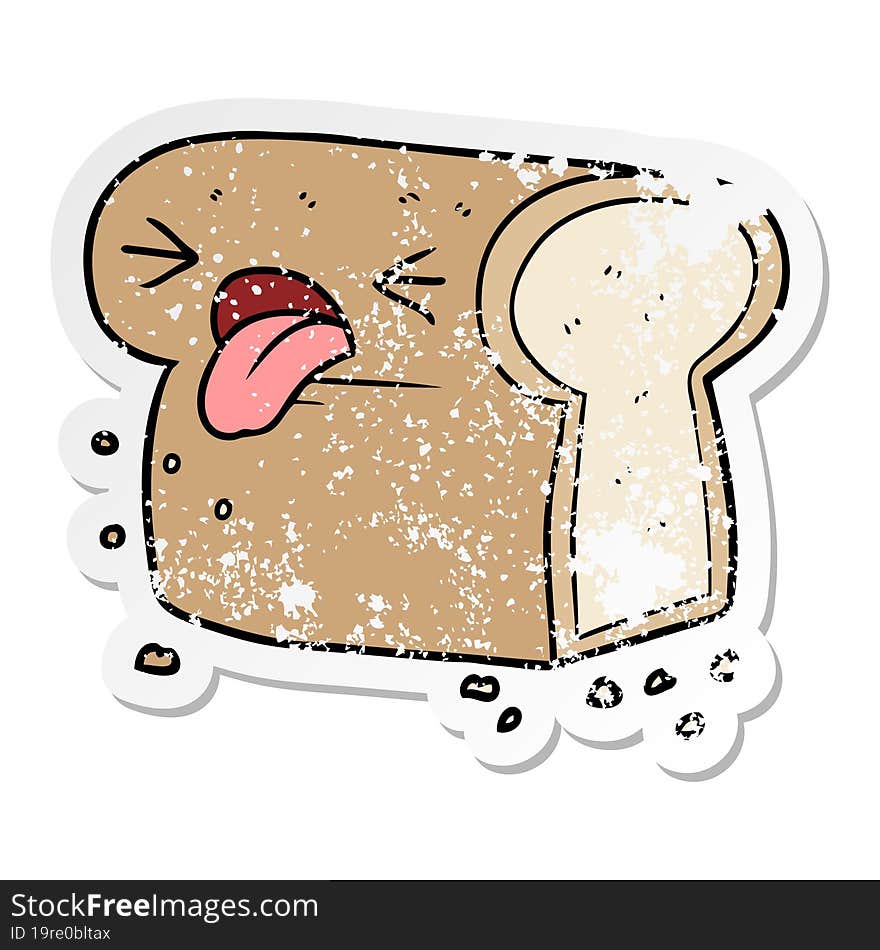 Distressed Sticker Of A Cartoon Disgusted Loaf Of Bread