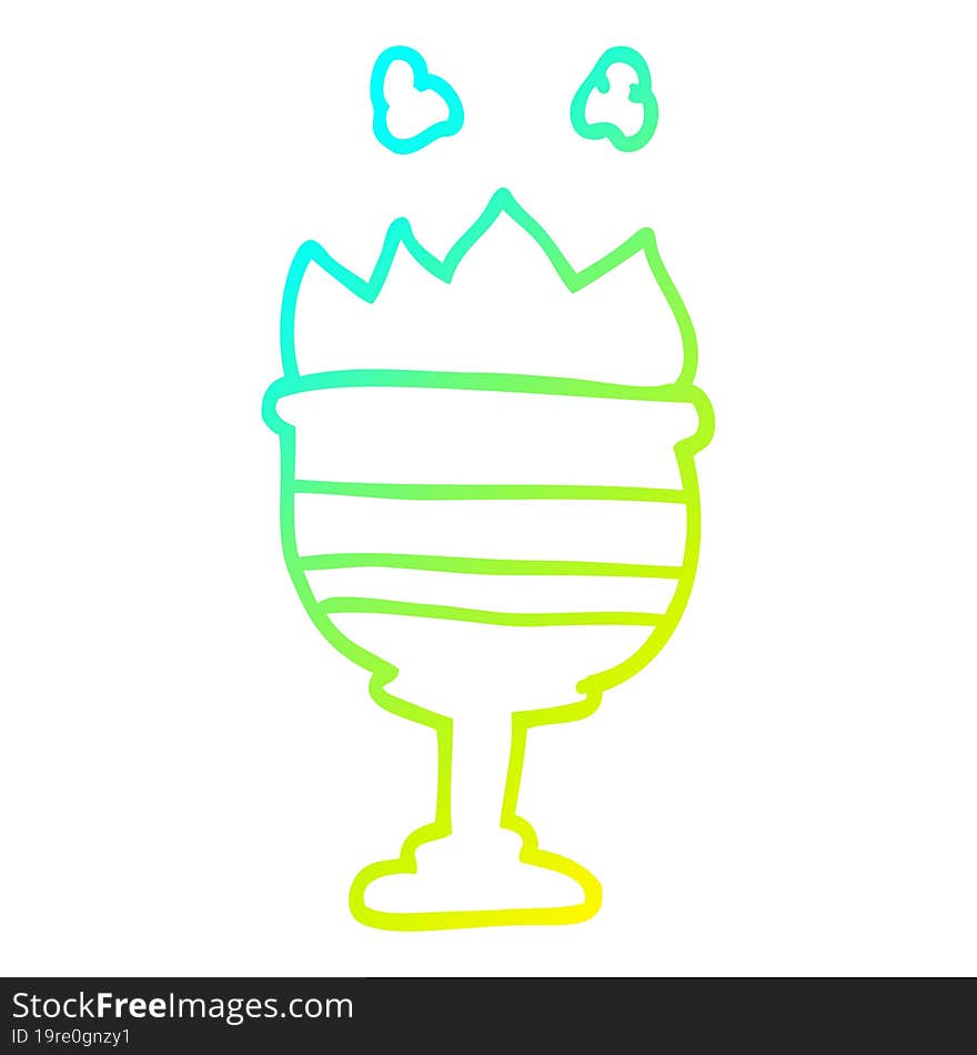 cold gradient line drawing of a cartoon flaming goblet