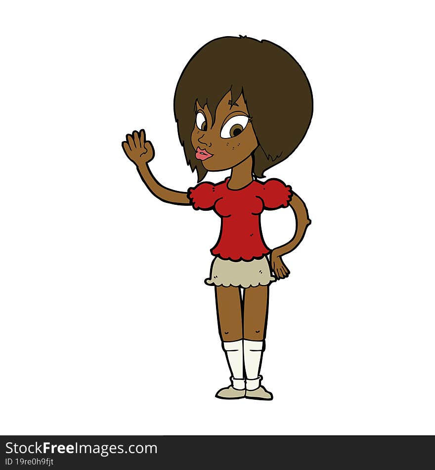 cartoon pretty woman waving