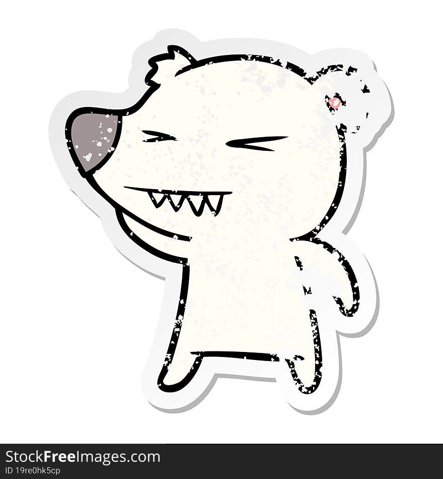 Distressed Sticker Of A Angry Polar Bear Cartoon