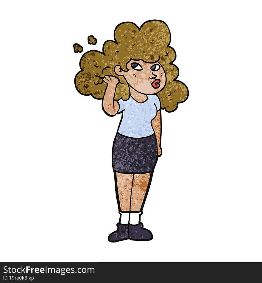 Cartoon Doodle Girl Playing With Hair