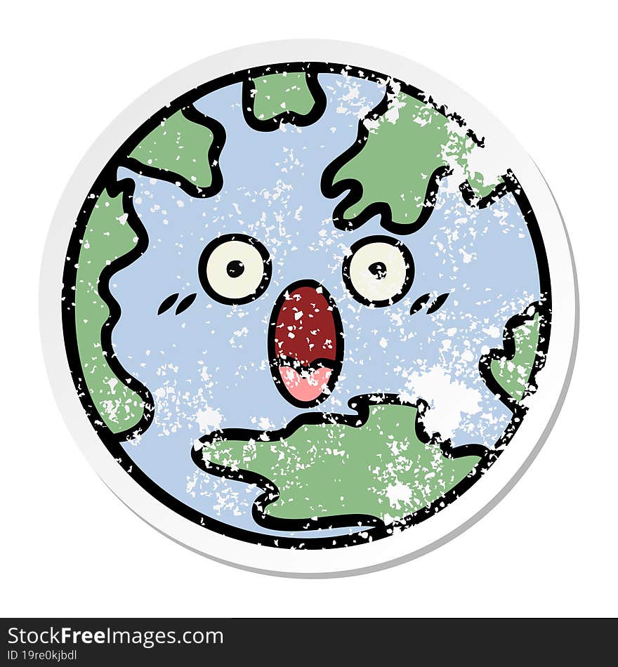 Distressed Sticker Of A Cute Cartoon Planet Earth