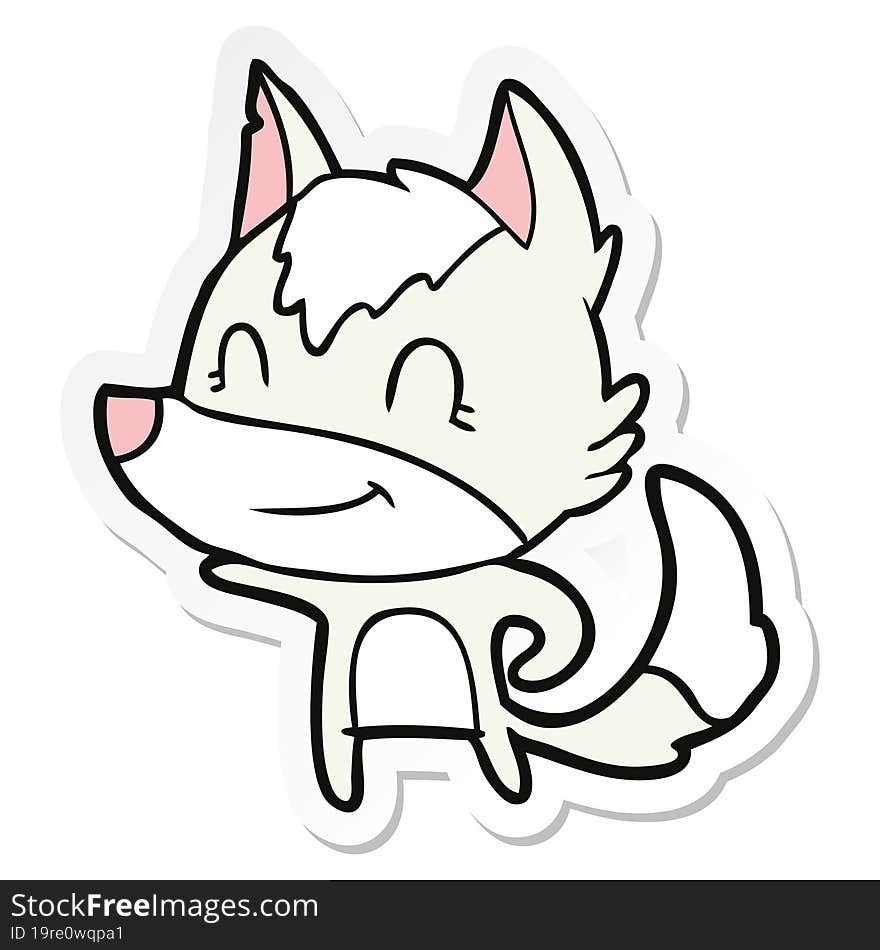 sticker of a friendly cartoon wolf