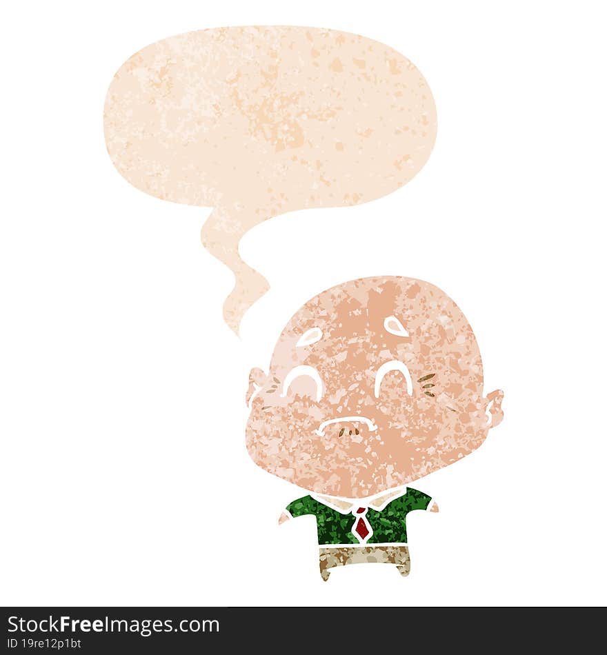 cartoon old man and speech bubble in retro textured style