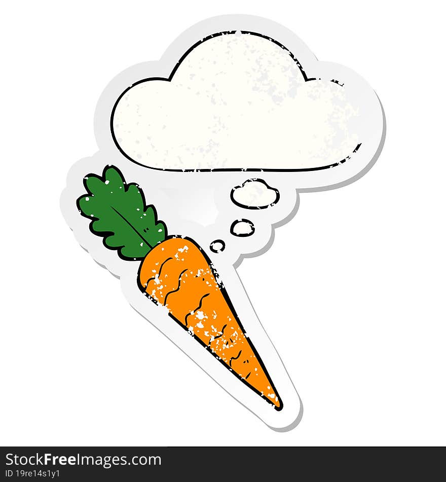 Cartoon Carrot And Thought Bubble As A Distressed Worn Sticker