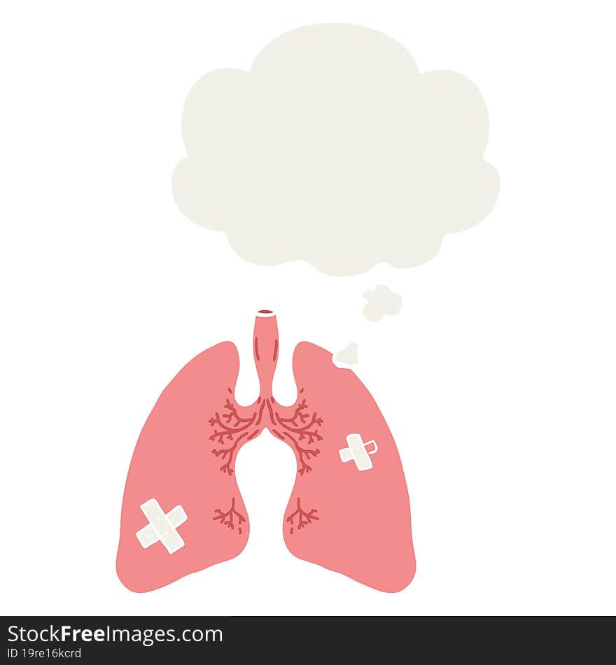 cartoon lungs and thought bubble in retro style