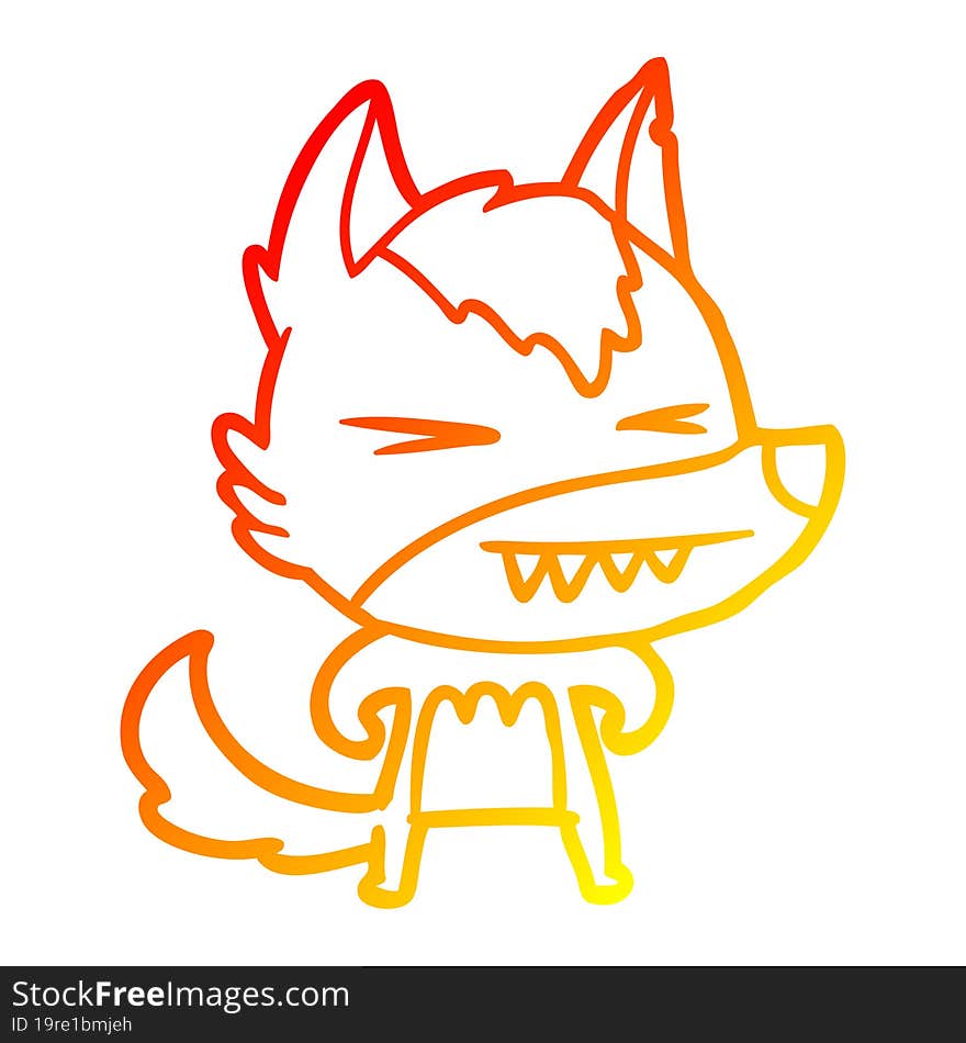 warm gradient line drawing of a angry wolf cartoon