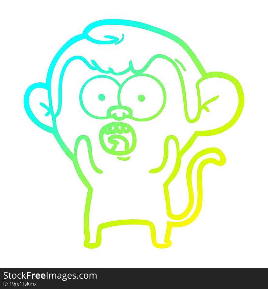 Cold Gradient Line Drawing Cartoon Shocked Monkey