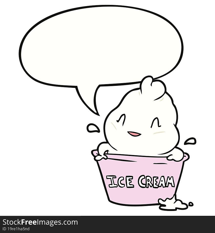 cute cartoon ice cream and speech bubble