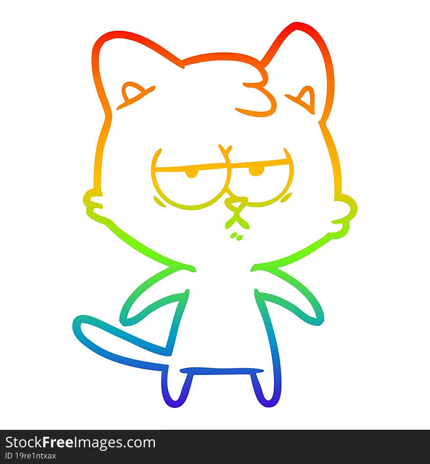 Rainbow Gradient Line Drawing Bored Cartoon Cat