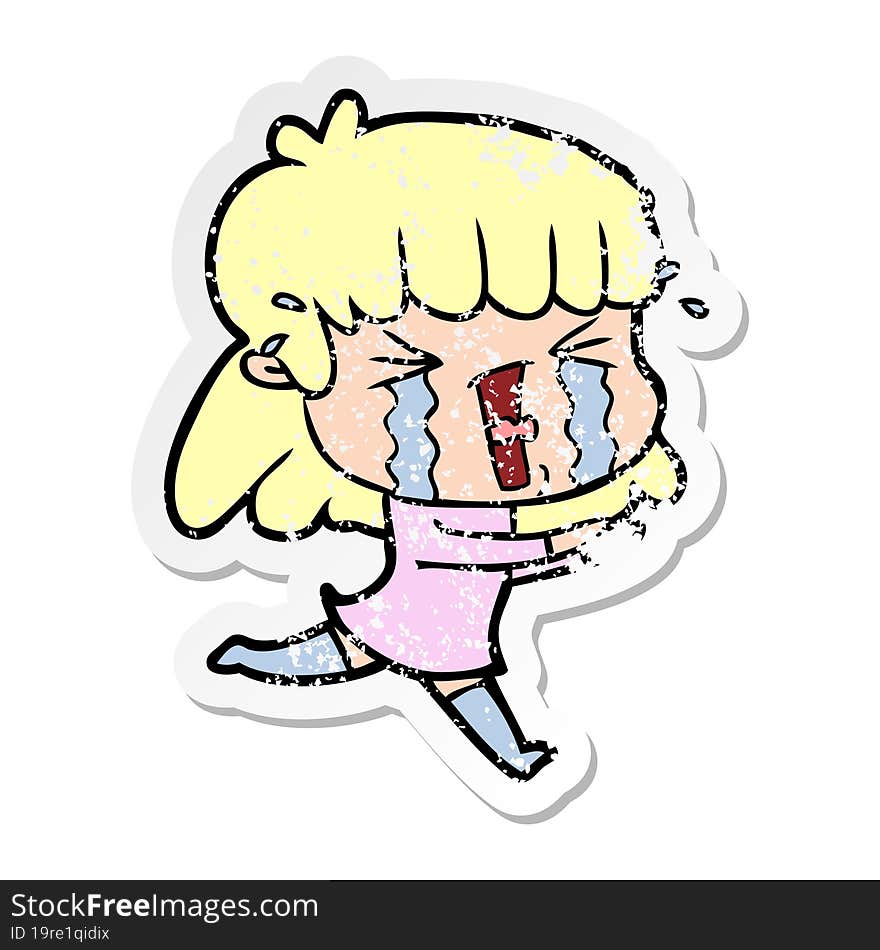 distressed sticker of a cartoon woman in tears