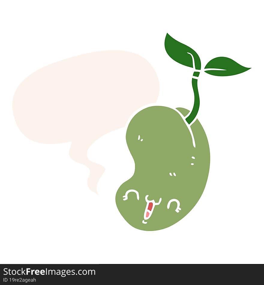 cute cartoon seed sprouting and speech bubble in retro style