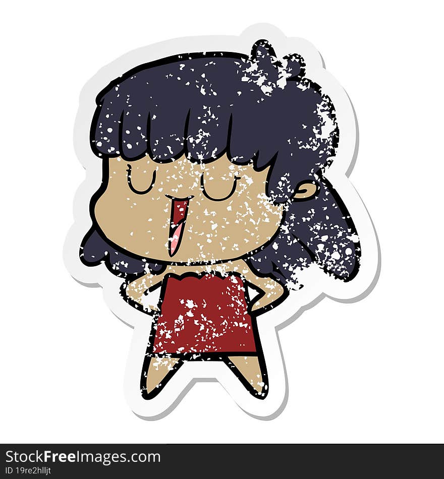 Distressed Sticker Of A Cartoon Woman Laughing