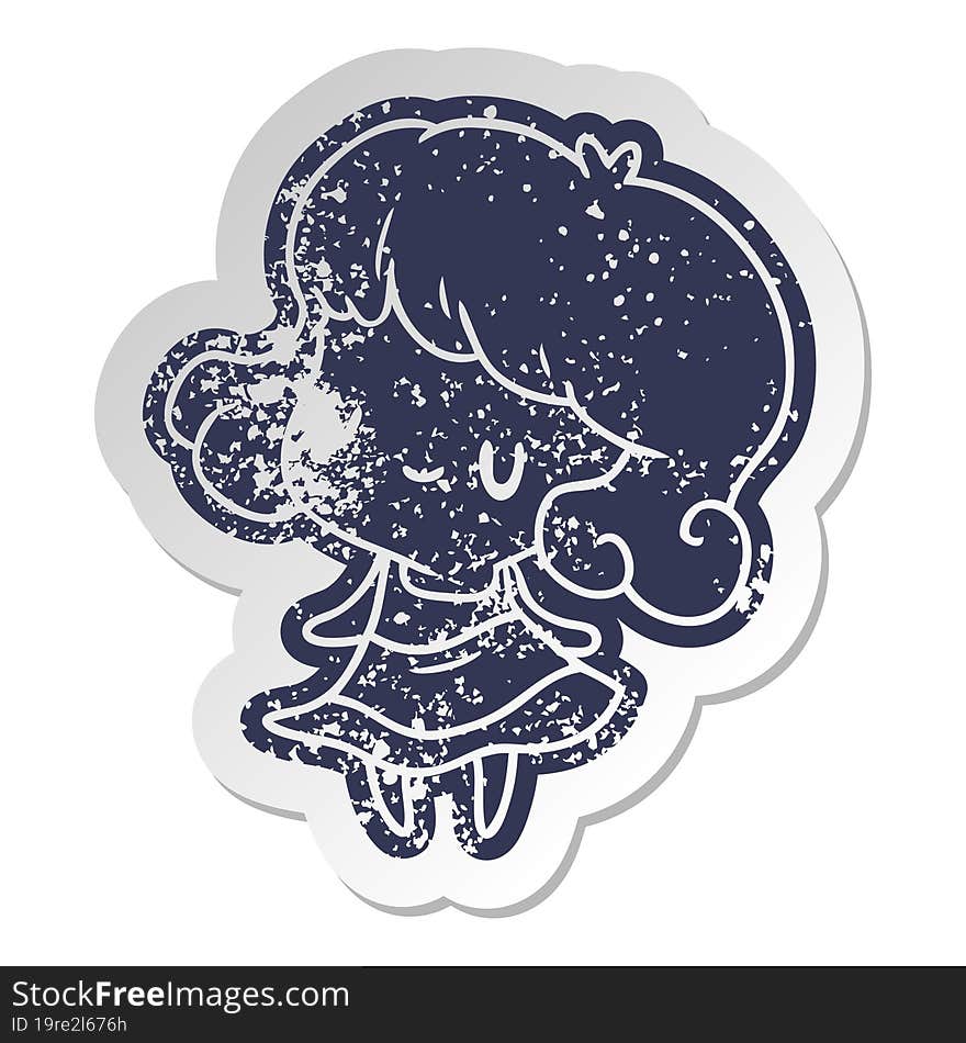 distressed old sticker kawaii of cute girl