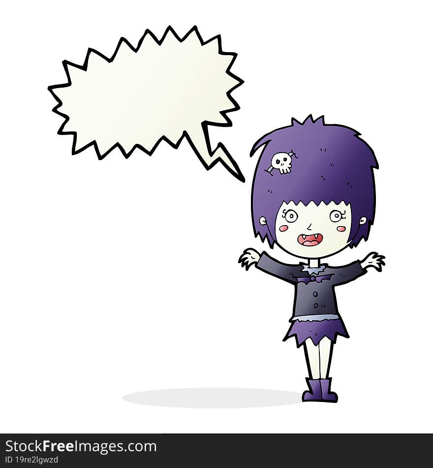 cartoon happy vampire girl with speech bubble