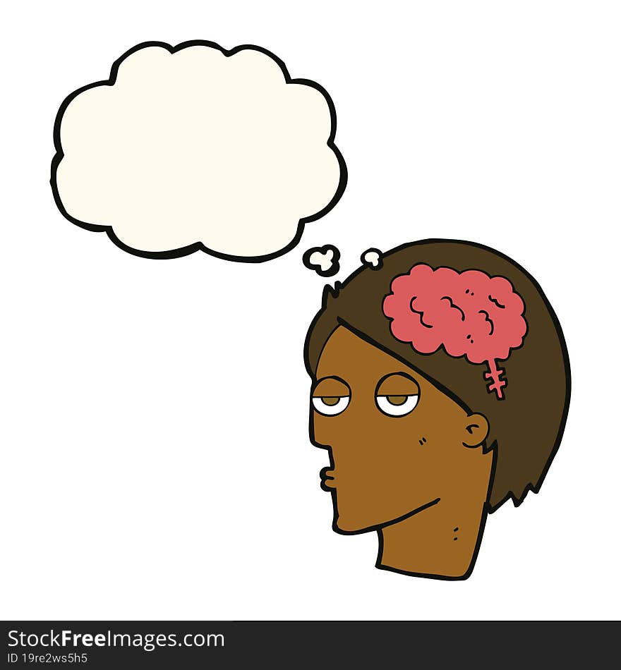 cartoon head with brain symbol with thought bubble