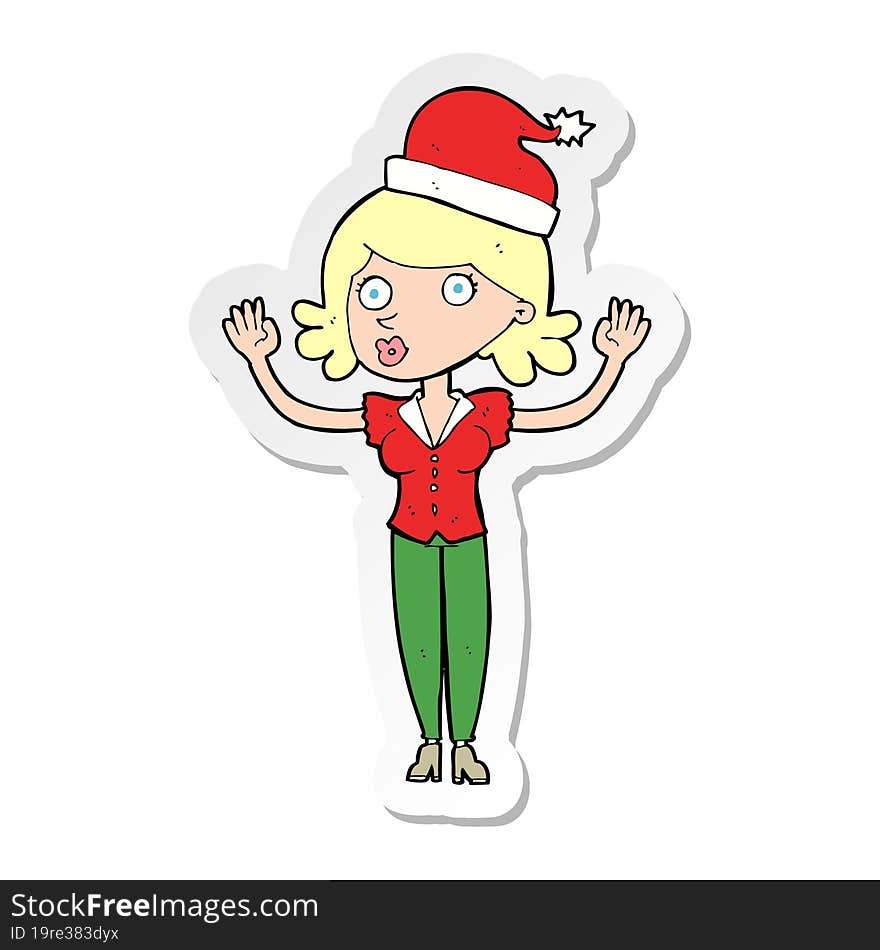 sticker of a cartoon woman wearing christmas hat