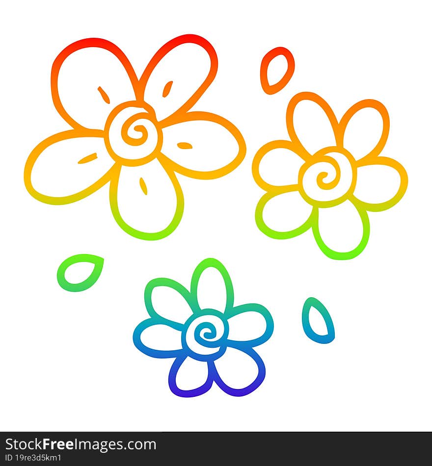 Rainbow Gradient Line Drawing Cartoon Decorative Flowers