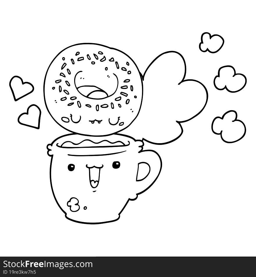 cute cartoon donut and coffee