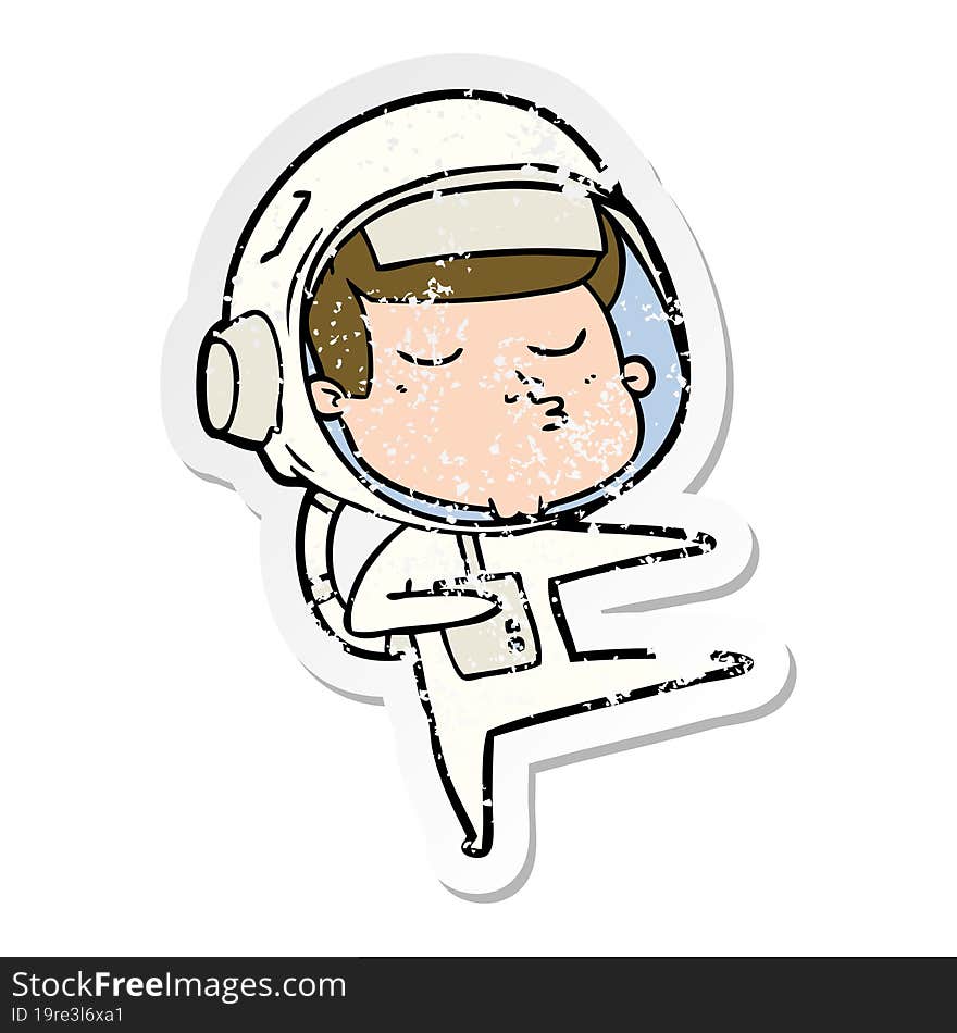 Distressed Sticker Of A Cartoon Confident Astronaut