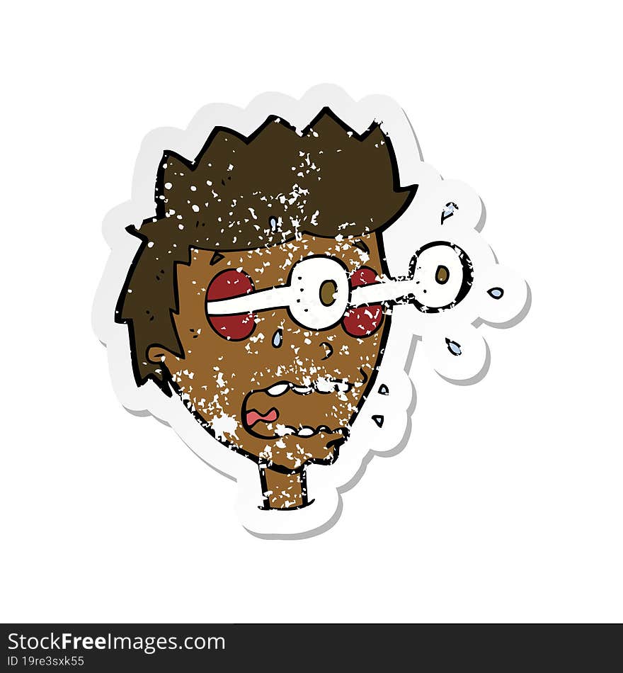 Retro Distressed Sticker Of A Cartoon Surprised Man With Eyes Popping Out