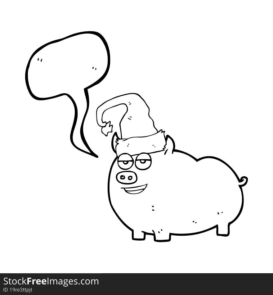 freehand drawn speech bubble cartoon christmas pig