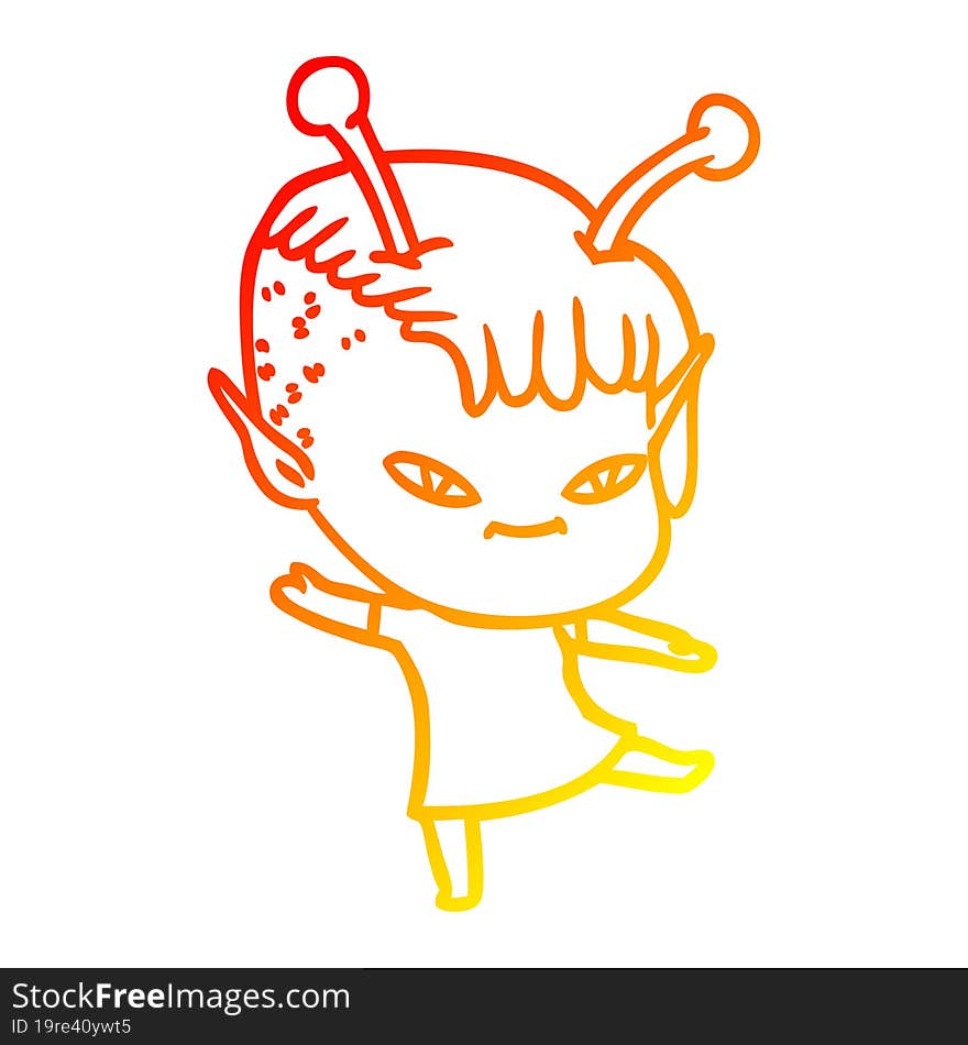 warm gradient line drawing cute cartoon alien girl