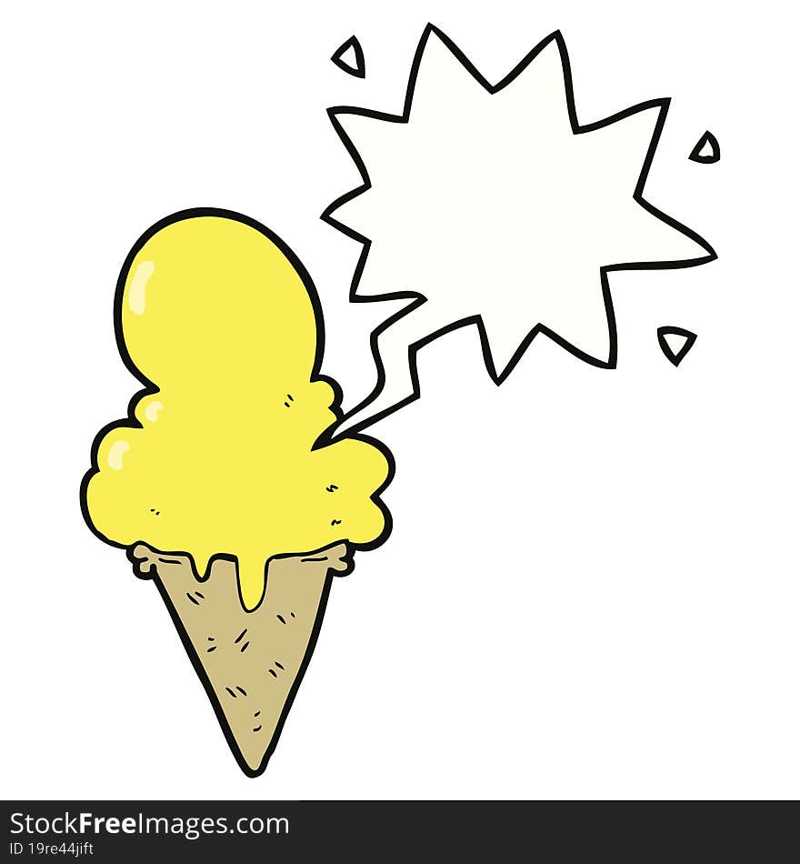 cartoon ice cream with speech bubble. cartoon ice cream with speech bubble