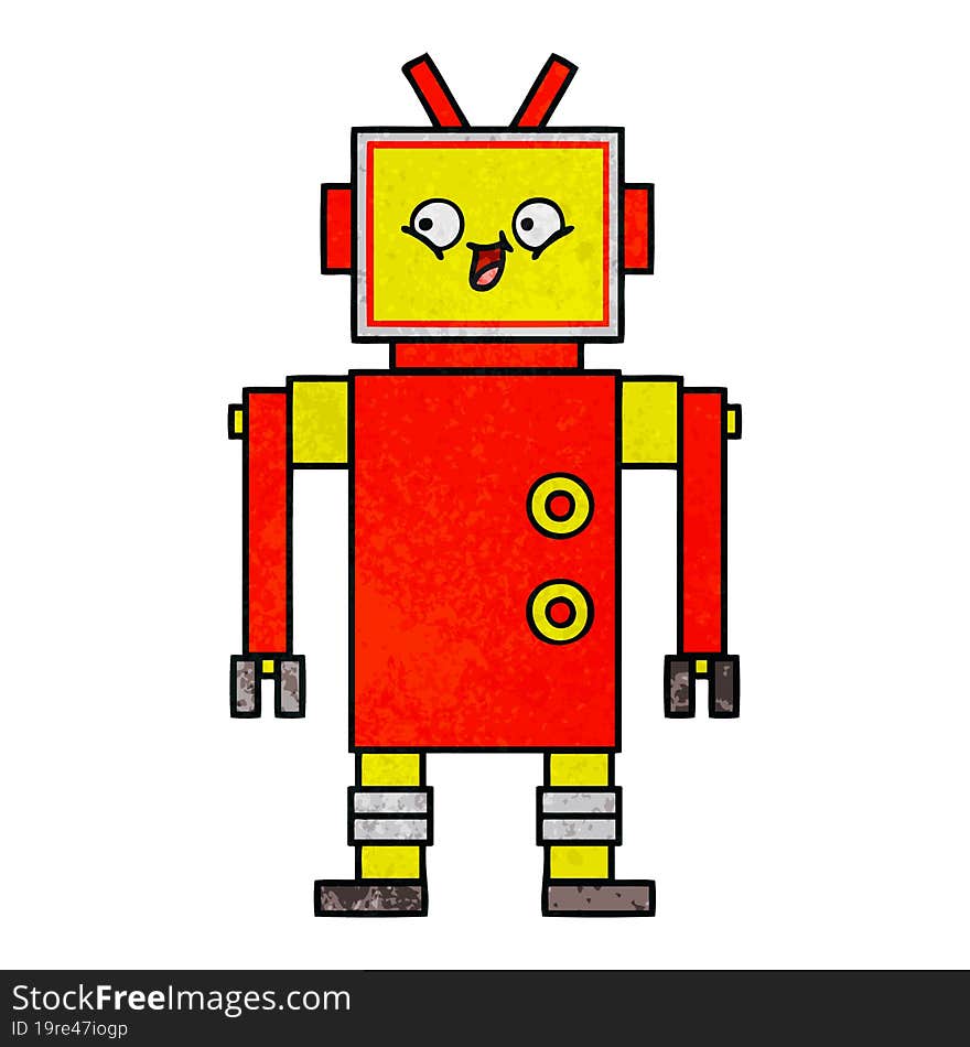 retro grunge texture cartoon of a robot