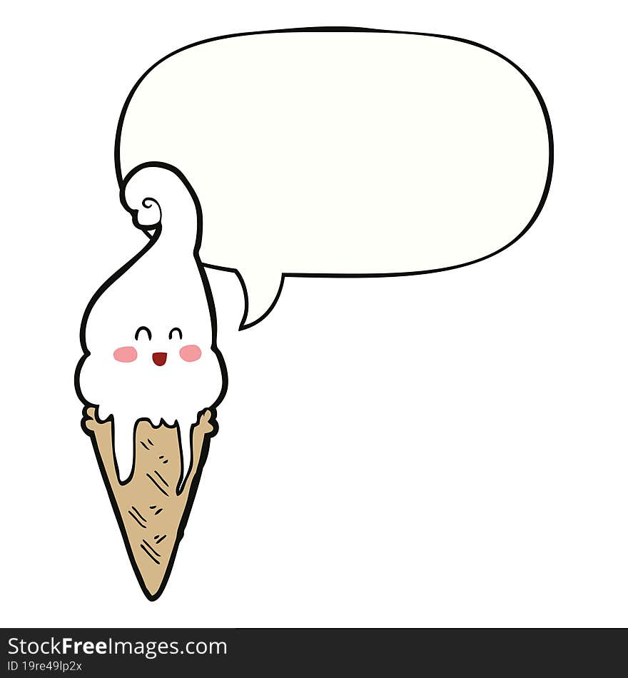 cartoon ice cream with speech bubble. cartoon ice cream with speech bubble