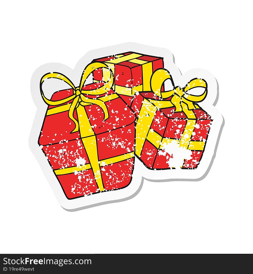 Retro Distressed Sticker Of A Cartoon Wrapped Present