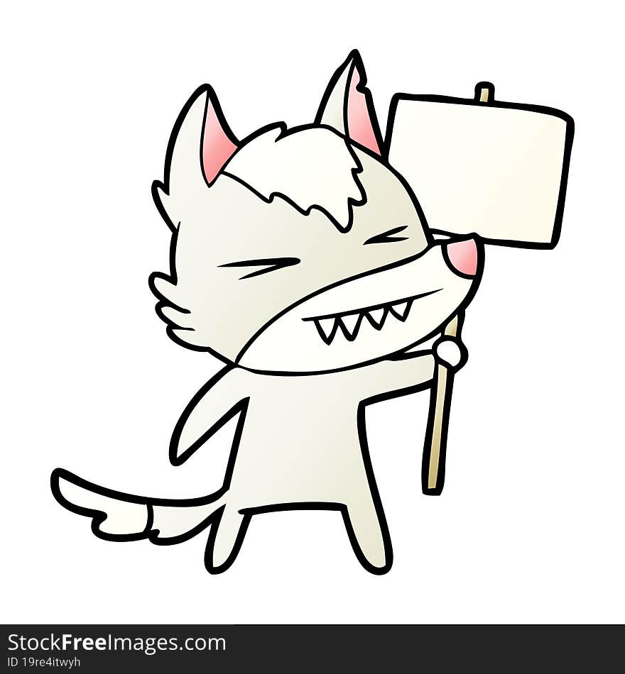 angry wolf cartoon with placard. angry wolf cartoon with placard