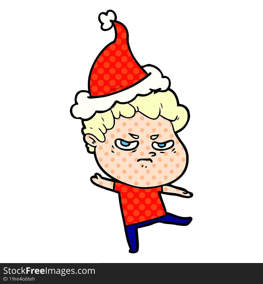 Comic Book Style Illustration Of A Angry Man Wearing Santa Hat