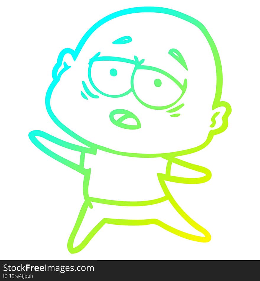 cold gradient line drawing cartoon tired bald man